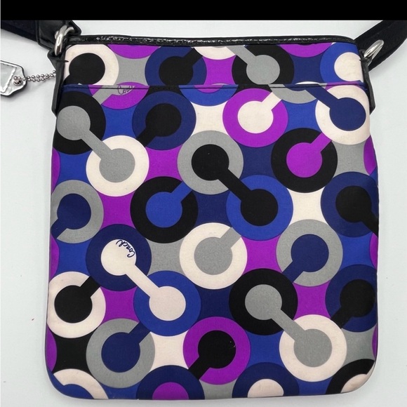 Vintage Coach Crossbody Bag Purple Blue Black Geometric Print NWOT - Picture 2 of 9